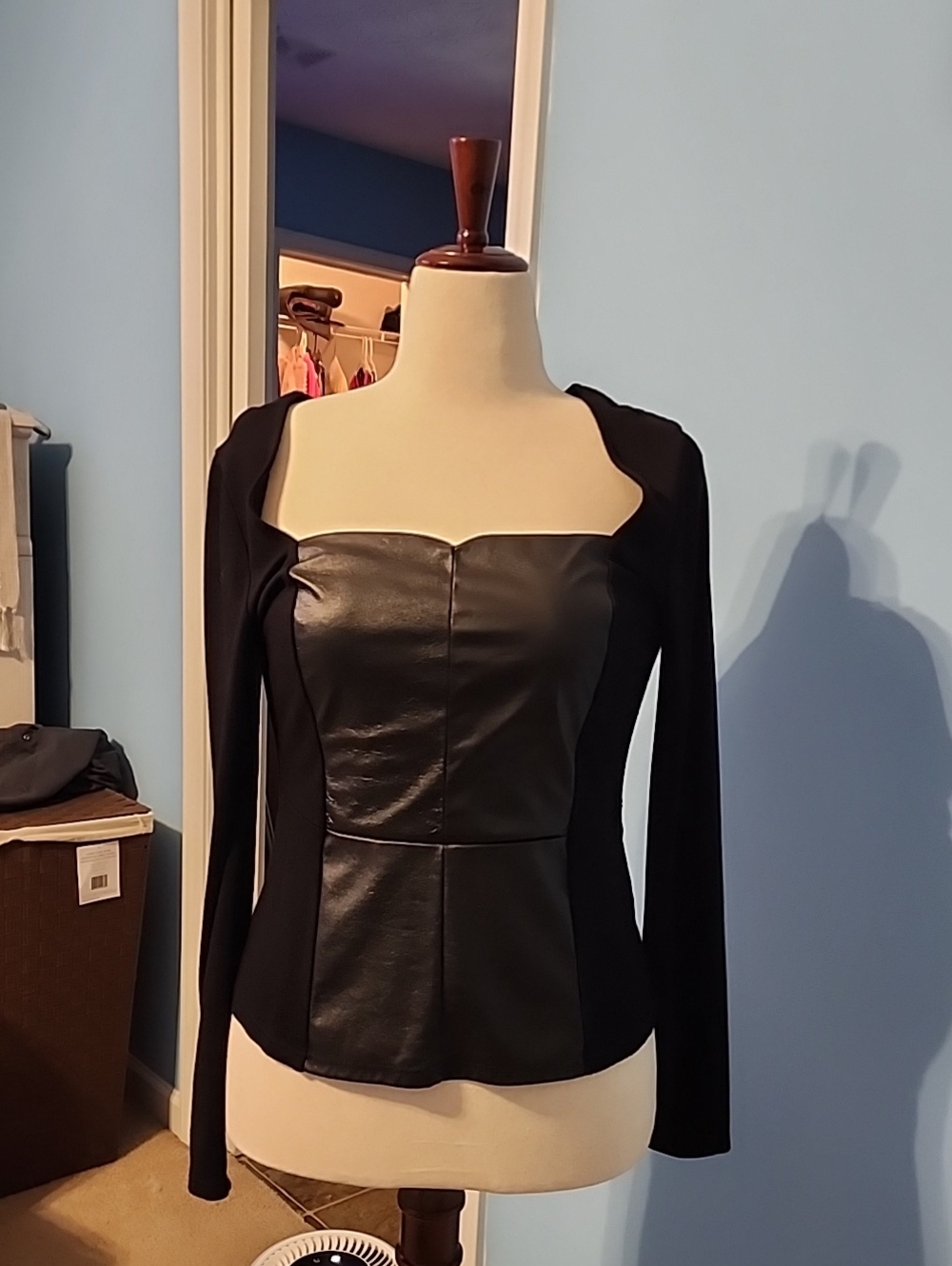 VENUS Black Faux Leather Paneled Blazer